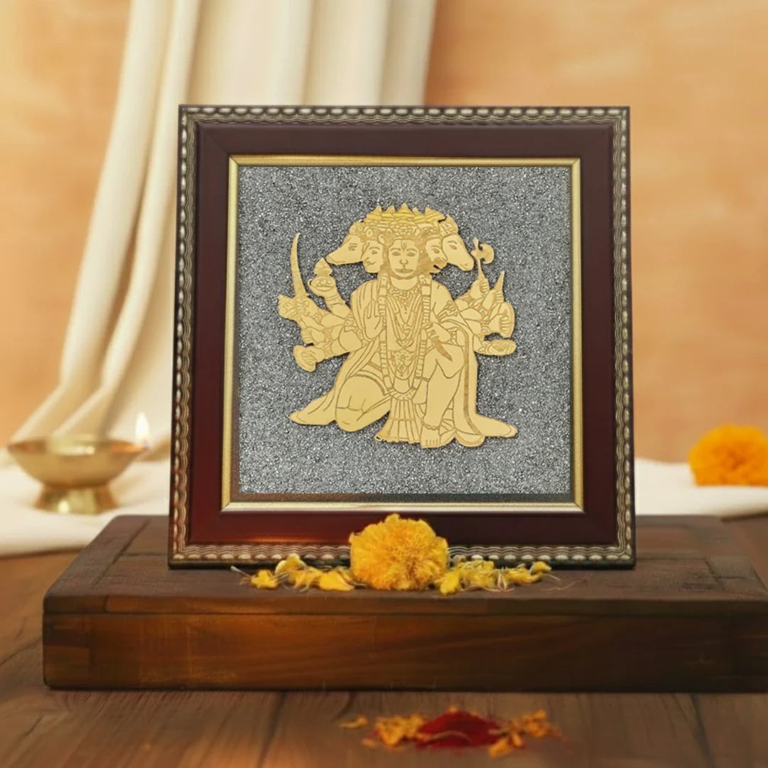 “Panchamukhi Hanuman Raw Pyrite Frame — A Symbol of Strength & Protection”