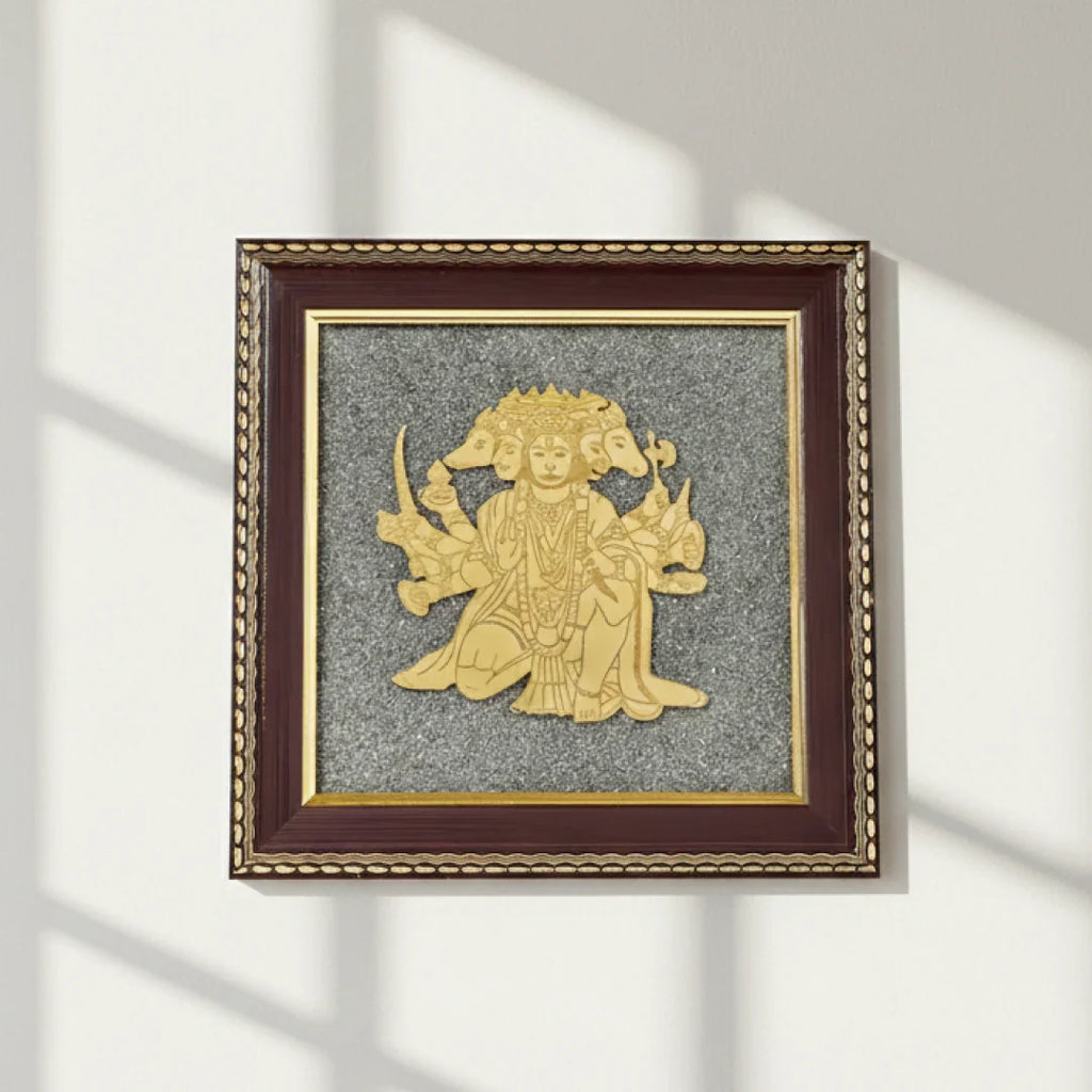 “Panchamukhi Hanuman Raw Pyrite Frame — A Symbol of Strength & Protection”