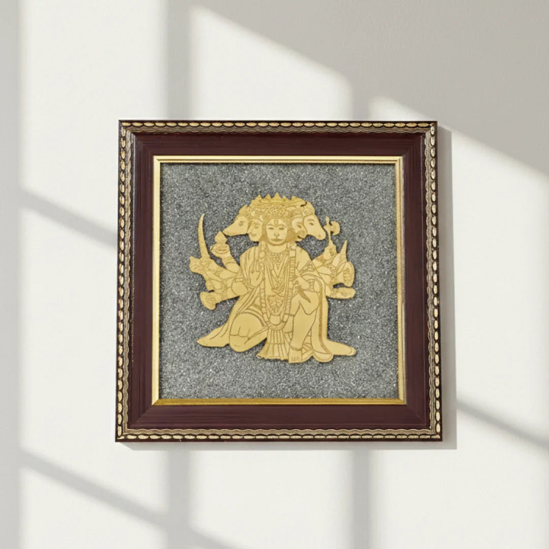 “Panchamukhi Hanuman Raw Pyrite Frame — A Symbol of Strength & Protection”