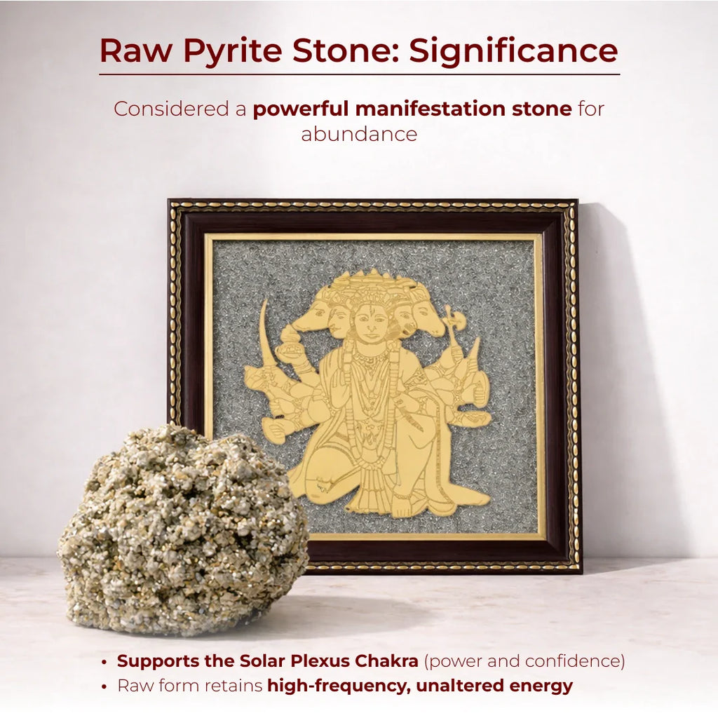 “Panchamukhi Hanuman Raw Pyrite Frame — A Symbol of Strength & Protection”