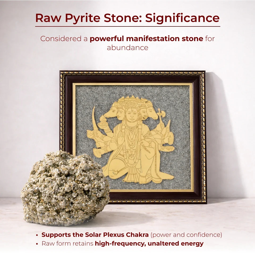 “Panchamukhi Hanuman Raw Pyrite Frame — A Symbol of Strength & Protection”